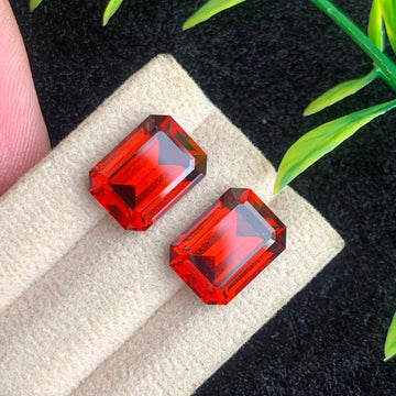 15.40 Carats Natural Hessonite Garnet Pair with Certificate | Perfect for Earrings with Emerald Cut