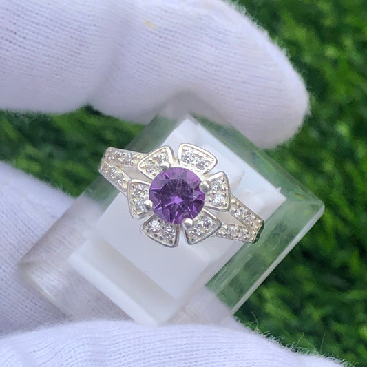 Beautiful Natural Purple Amethyst Silver (Chandi) Ring