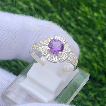 Beautiful Natural Purple Amethyst Silver (Chandi) Ring