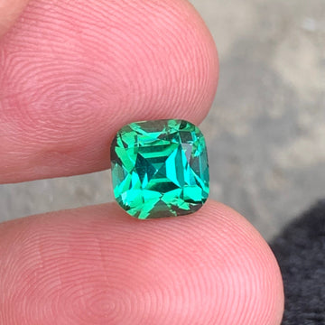 3.26 Carats Attractive Bluish Green Tourmaline Gemstone, Cushion Cut from Afghanistan