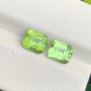 3.00 Carats Natural Green Peridot Pair with a little difference in color, Cushion Cut for Earrings