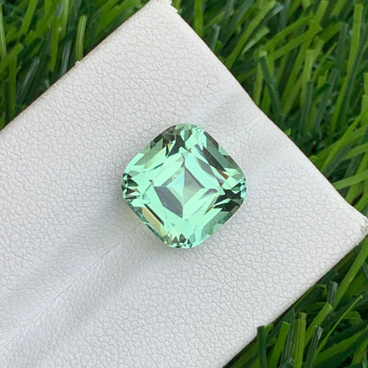 7.10 Carats Mint Green Tourmaline, Apple Green Tourmaline in Cushion Shape