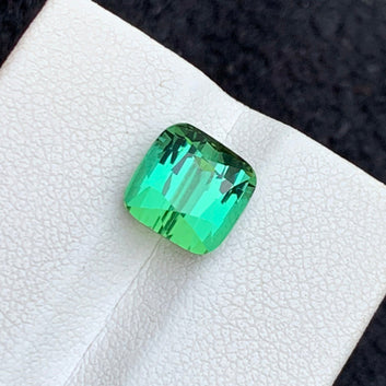 Bluish Green Tourmaline, Cushion Shape 4.05 Carats - Bluish Green Clean Tourmaline