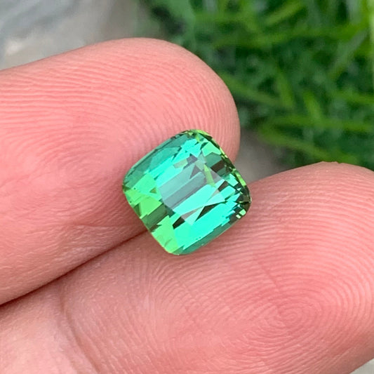 Bluish Green Tourmaline, Cushion Shape 4.05 Carats - Bluish Green Clean Tourmaline