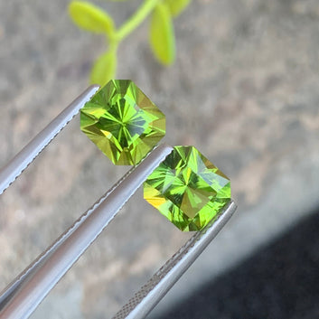 4.51 Carats Fabulous Green Peridot Gemstone Pair with Emerald Shape from Pakistan