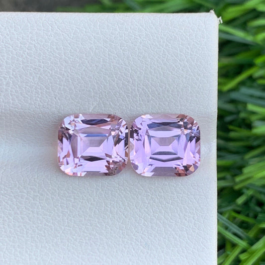 Natural Pink Kunzite Pair, Cushion Cut 6.30 Carats