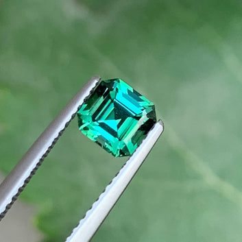 Faceted Hot bluish Green Tourmaline, Asscher Cut 0.95 Cts