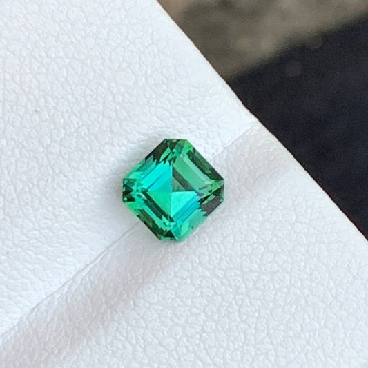 Faceted Hot bluish Green Tourmaline, Asscher Cut 0.95 Cts
