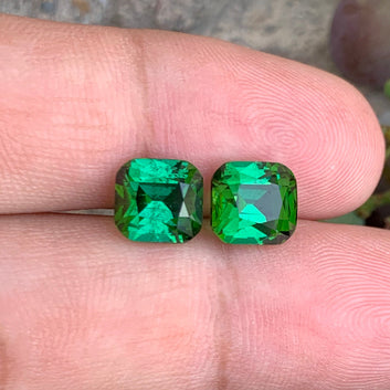 6.68 Carats Yellow Bluish Green Tourmaline Pair with fine Cushion Shape from Afghanistan
