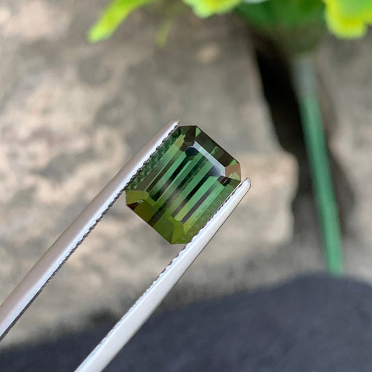 Natural dark Yellow Green Tourmaline, Emerald Cut 3.25 Carats