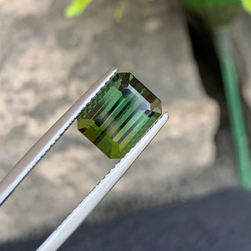 Natural dark Yellow Green Tourmaline, Emerald Cut 3.25 Carats