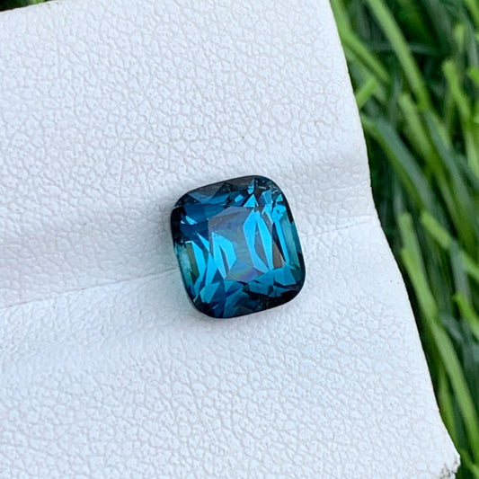 2.65 Carats Natural Ink Blue Tourmaline, Clean Ink Blue Gemstone Cushion Shape