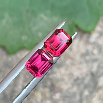 Pinkish Red Garnet Pair for Earrings, Emerald Cut 2.45 Cts