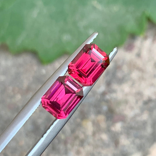 Pinkish Red Garnet Pair for Earrings, Emerald Cut 2.45 Cts