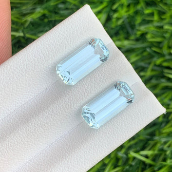 7.45 Carats Natural Aquamarine Gemstone Pair with Emerald shape from Pakistan