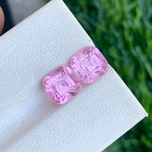 Baby Pink Tourmaline Pair-4.65 Carats | Pink Earrings Pair-Cushion Cut