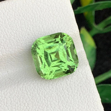 6.13 Carats Glamorous Green Rutile Peridot Gemstone with Cushion Shape from Pakistan