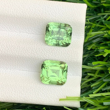 5.79 Carats Natural Rutile Green Peridot Pair with Fine Cushion Cut, Gemstone for Earrings
