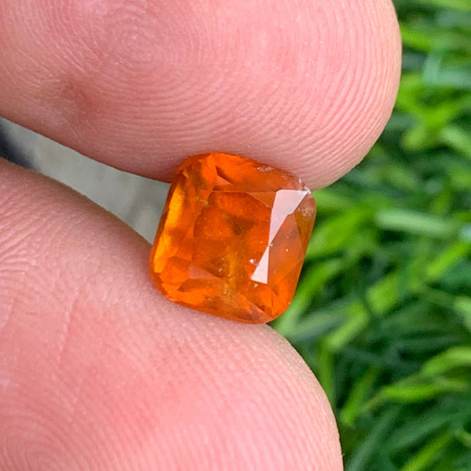 Loose Hessonite Garnet Cushion Cut – 3.30 Carats – Top View – Onestep Gems