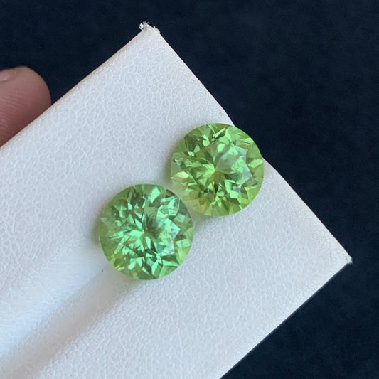 Loose Peridot Pair for Earrings 7.85 Carats – Round Brilliant Cut Natural Green Gemstones | OneStep Gems US