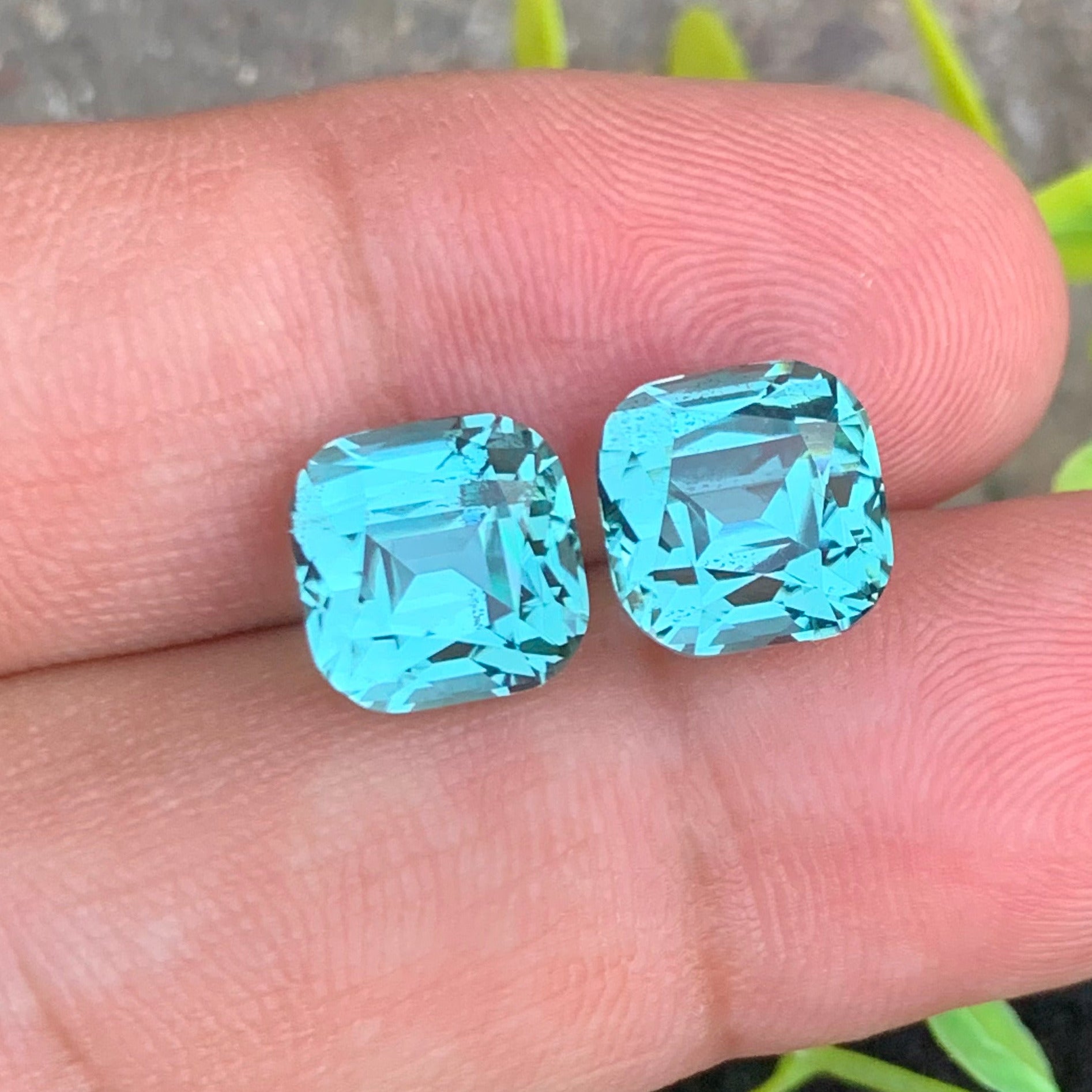 Greenish Seafoam Tourmaline pair
 Seafoam Tourmaline earrings
Matching Greenish Seafoam Tourmaline pair for luxury earrings
Clean clarity Seafoam Tourmaline pair with cushion cut