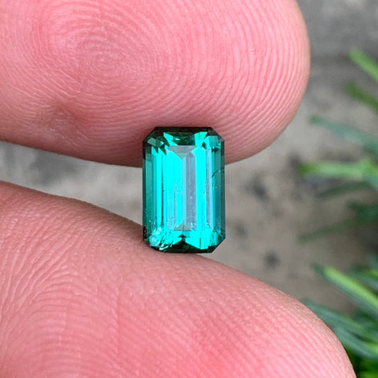 Natural Bluish Green Tourmaline 1.60 Carat Emerald Cut 
