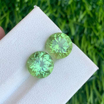 Loose Peridot Pair for Earrings 7.85 Carats – Round Brilliant Cut Natural Green Gemstones | OneStep Gems US