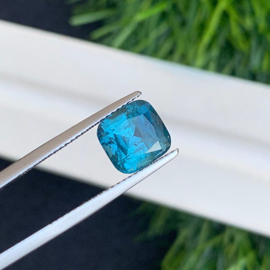 
Natural Ink Blue Tourmaline Cushion Cut Gemstone 3.10 Carats