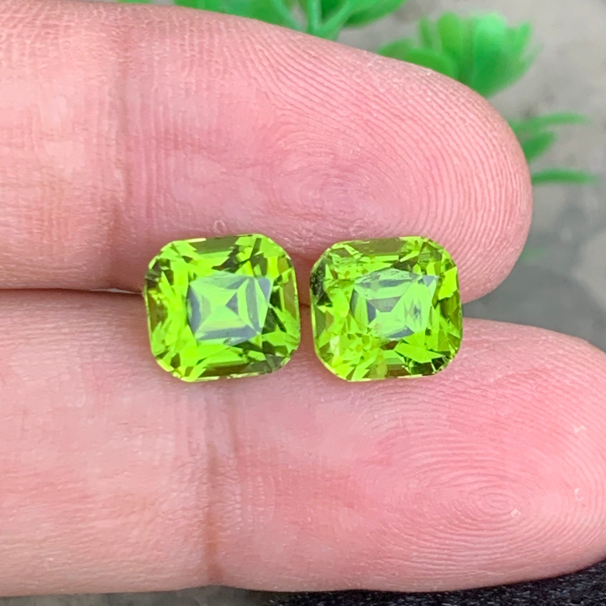 Natural Pakistani Green Peridot Pair for Jewelry
8.40 Carats Cushion Cut Peridot Pair VVS Clarity