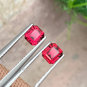 2.05 Carats Pink Loose Garnet Pair – Natural Pinkish Red Emerald Cut Earrings | Onestep Gems