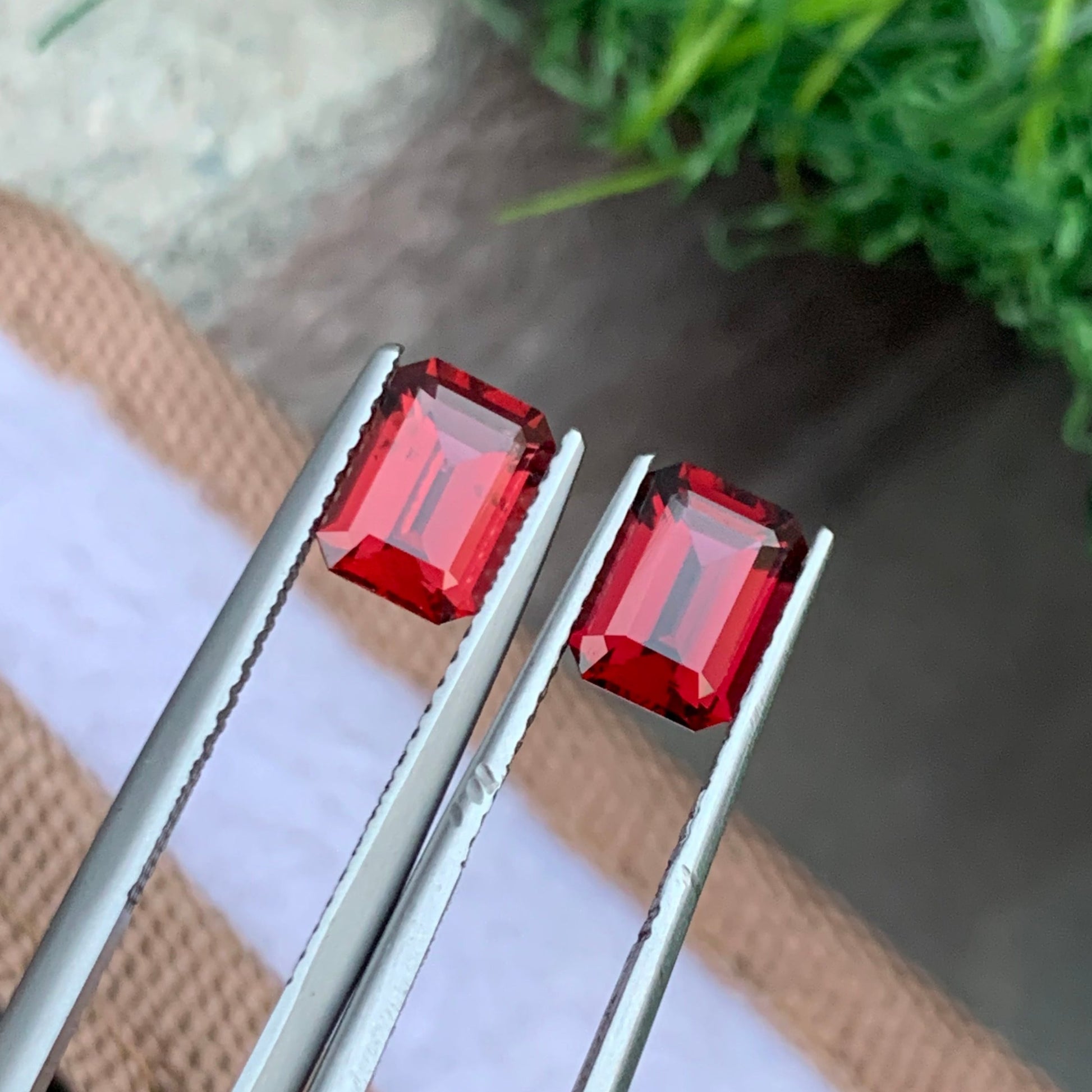 Natural Rhodolite Garnet Pair 2.80 Carat Emerald Cut