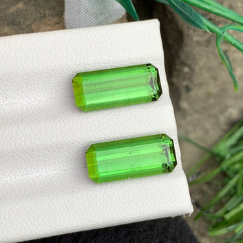 Yellow Green Tourmaline Pair – 9.05 Carats Emerald Cut Natural Gemstones | Onestep Gems