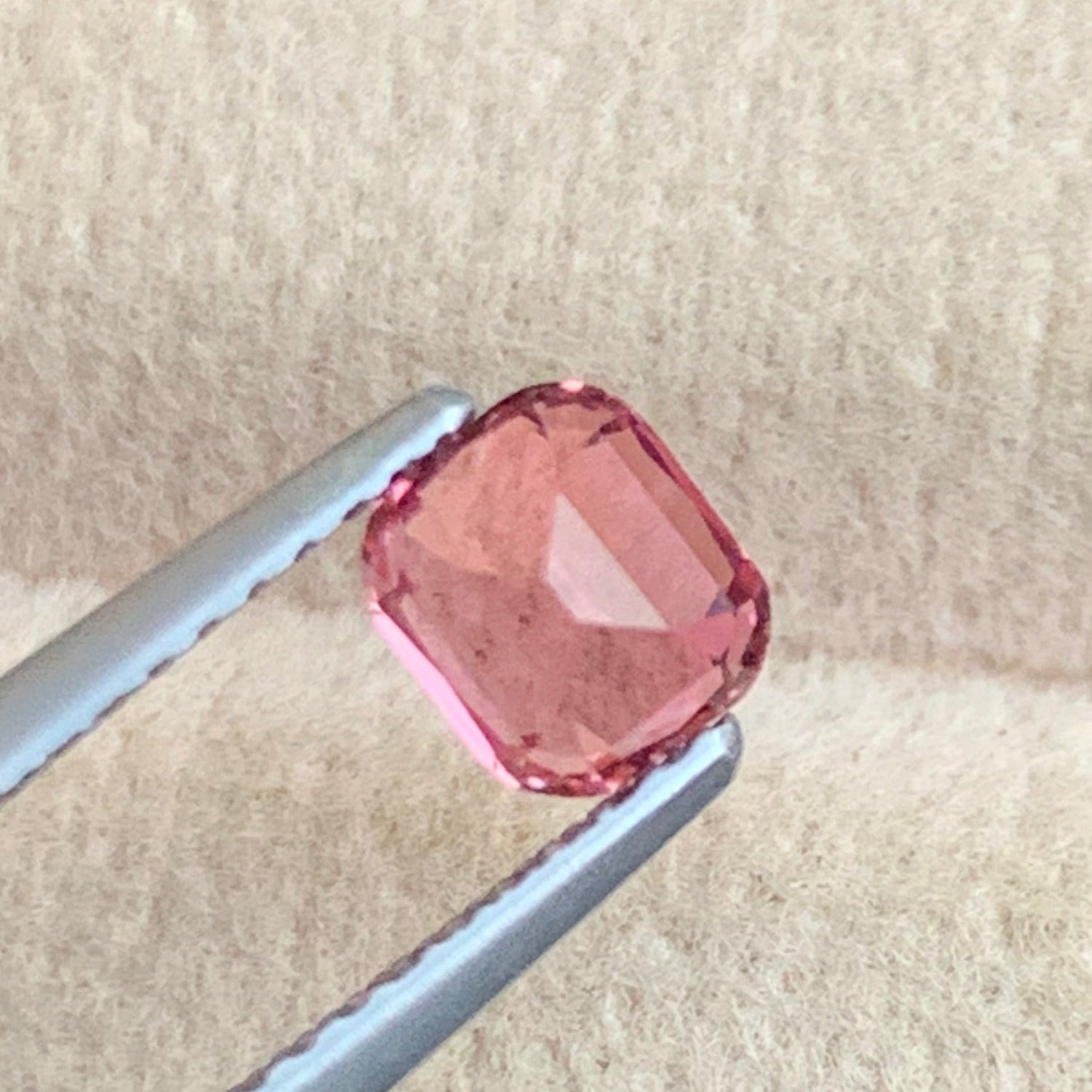 Natural cushion cut Afghan pink tourmaline close-up
Premium pink tourmaline loose gemstone for earrings
