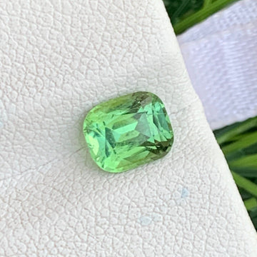 Forest green tourmaline from Afghanistan showing mint undertone
Cushion cut tourmaline side profile showing brilliance