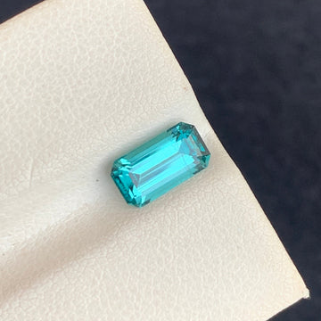 Neon Blue Gemstone
Neon Blue Tourmaline Gemstone – 1.25 Carat Emerald Cut Front View