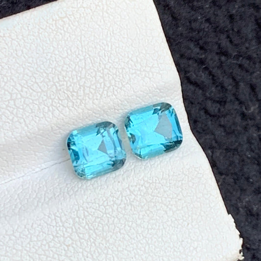 Neon Blue Tourmaline Pair 1.95 Carats – Cushion Cut VVS, Untreated, Afghanistan Origin