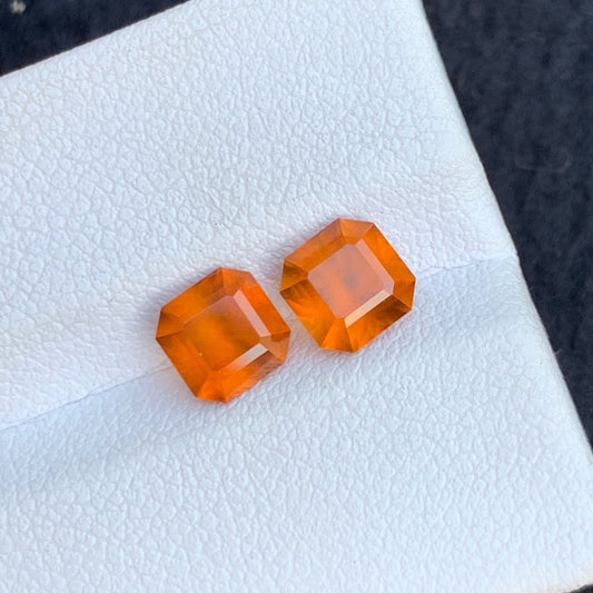 Onestep Gems 2.45 Carats Hessonite Garnet Pair Asscher Cut