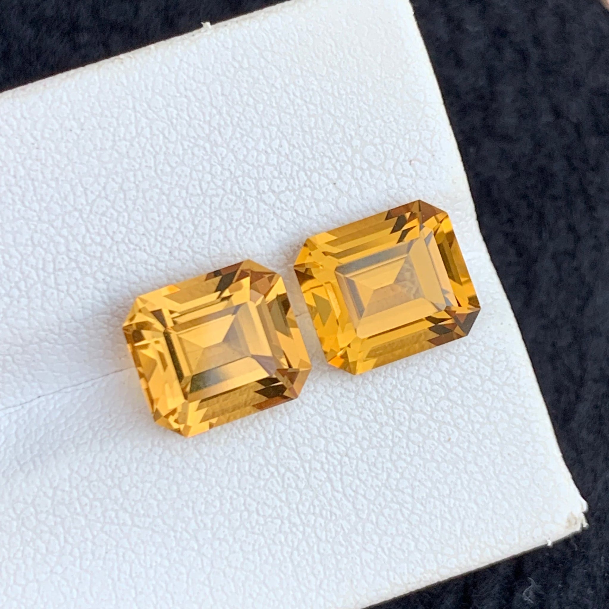 Onestep Gems 6.10 Carats Citrine Pair Emerald Cut