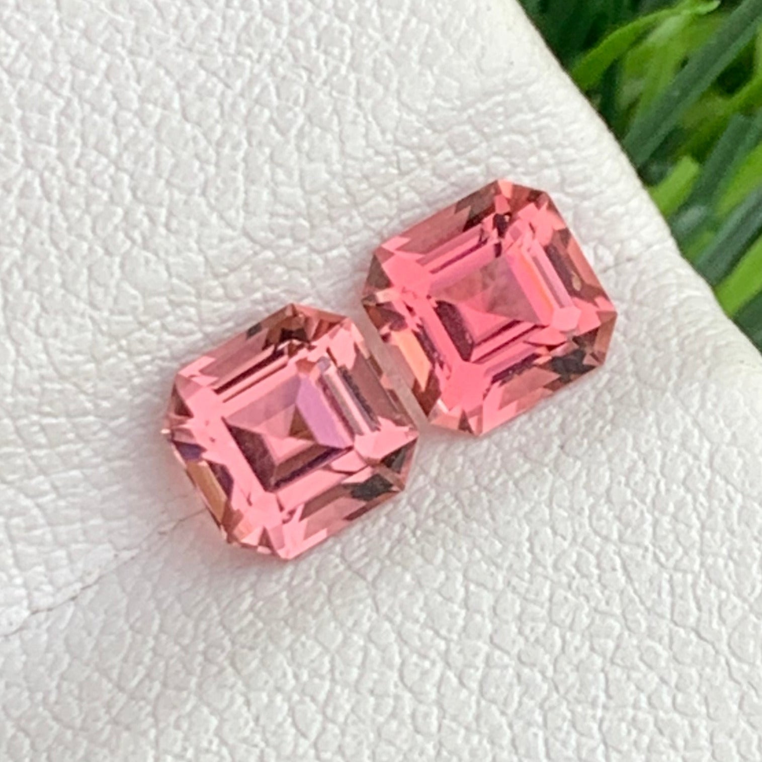 Pink rubellite gemstone for earrings
Asscher cut tourmaline pair