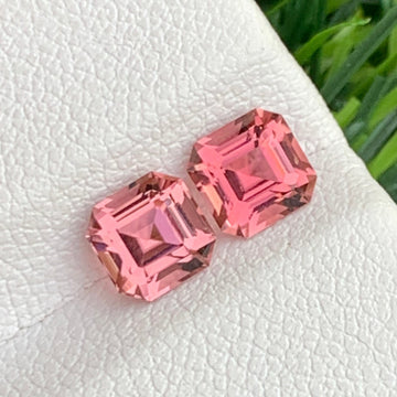 1.75 carat rubellite earring stones
Natural pink tourmaline Asscher cut pair