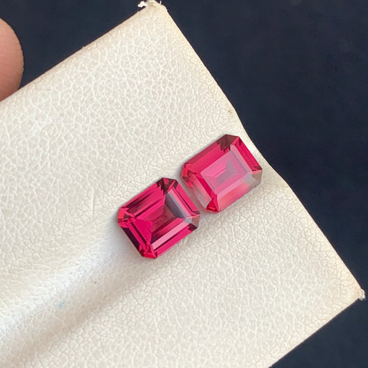 Pinkish Red Garnet Pair 2.40 Carats Emerald Cut