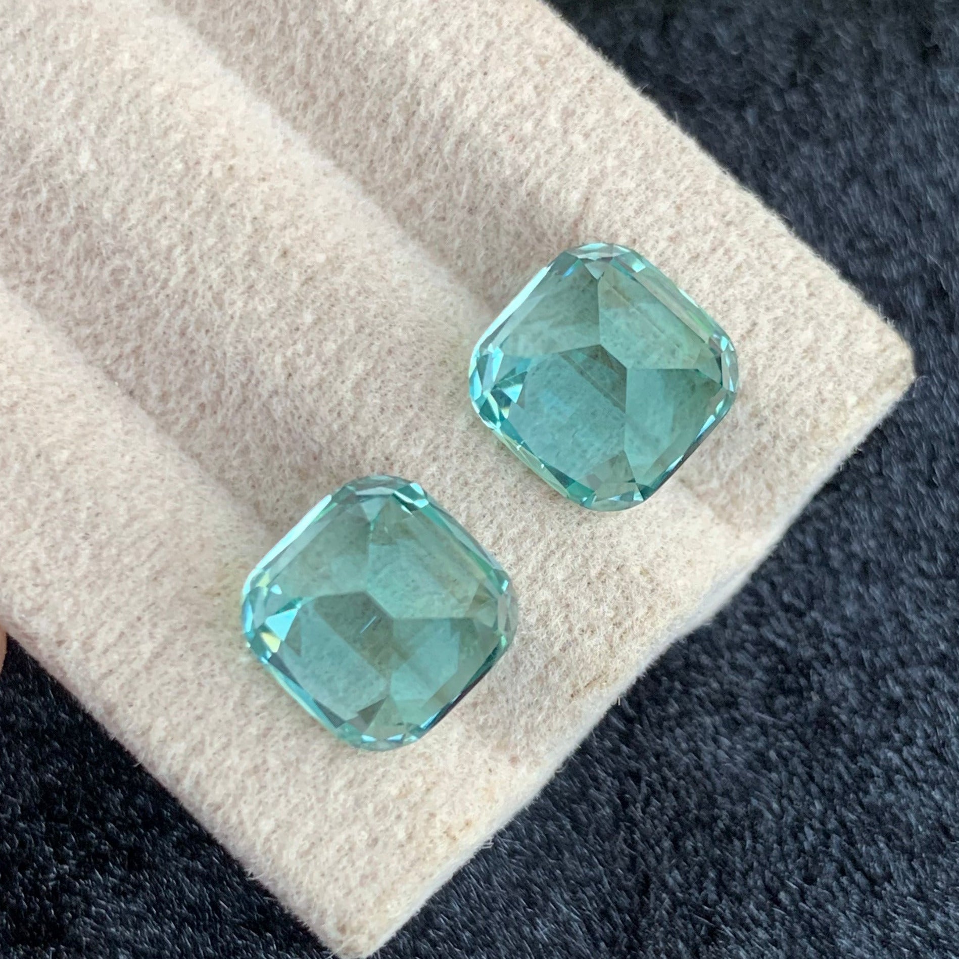 Rare seafoam green tourmaline pair with brilliant cushion cut
Fine quality Greenish Seafoam Tourmaline pair for designer jewelry
