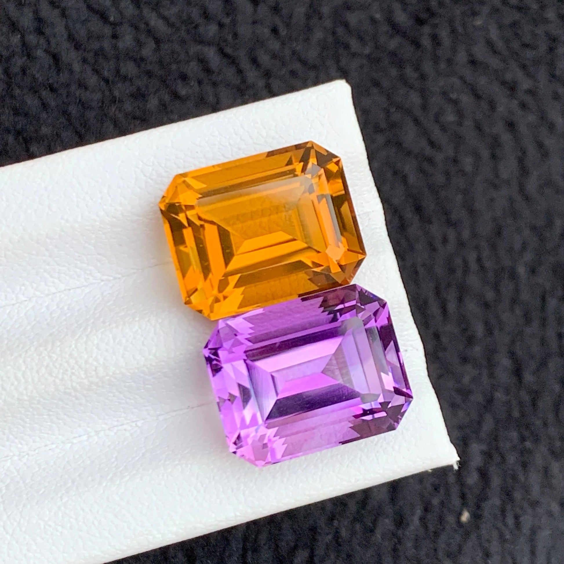 Reverse Amethyst Citrine Pair 24.35 Carats Emerald Cut