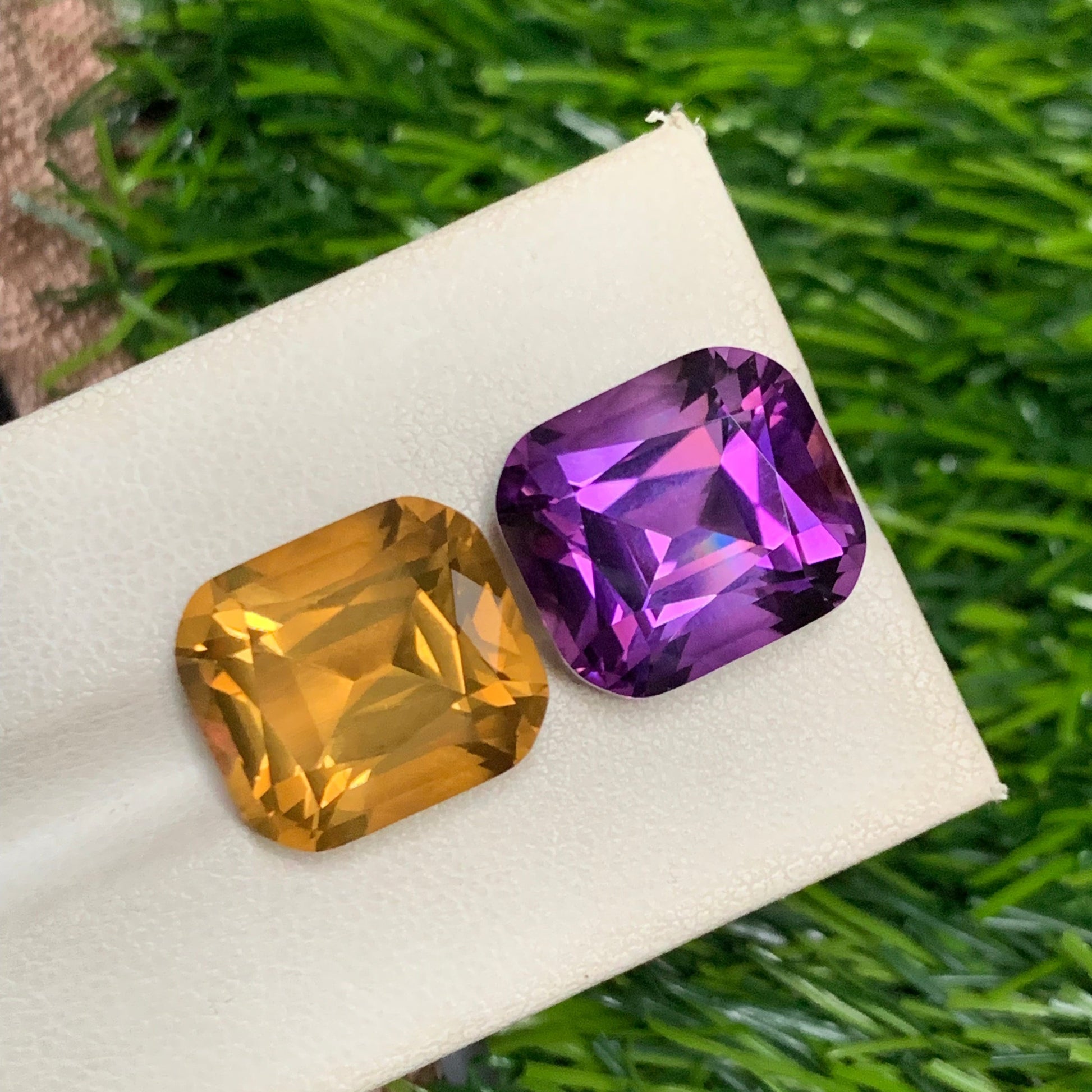 Reverse Citrine and Amethyst Pair for Jewelry