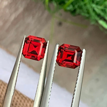 red Garnet earring pair
Rhodolite Garnet 2.25 Carats Emerald Cut Pair