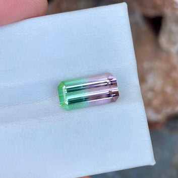 5.85 carats Perfect Bicolor Tourmaline Stone Emerald Cut Afghani Gemstone