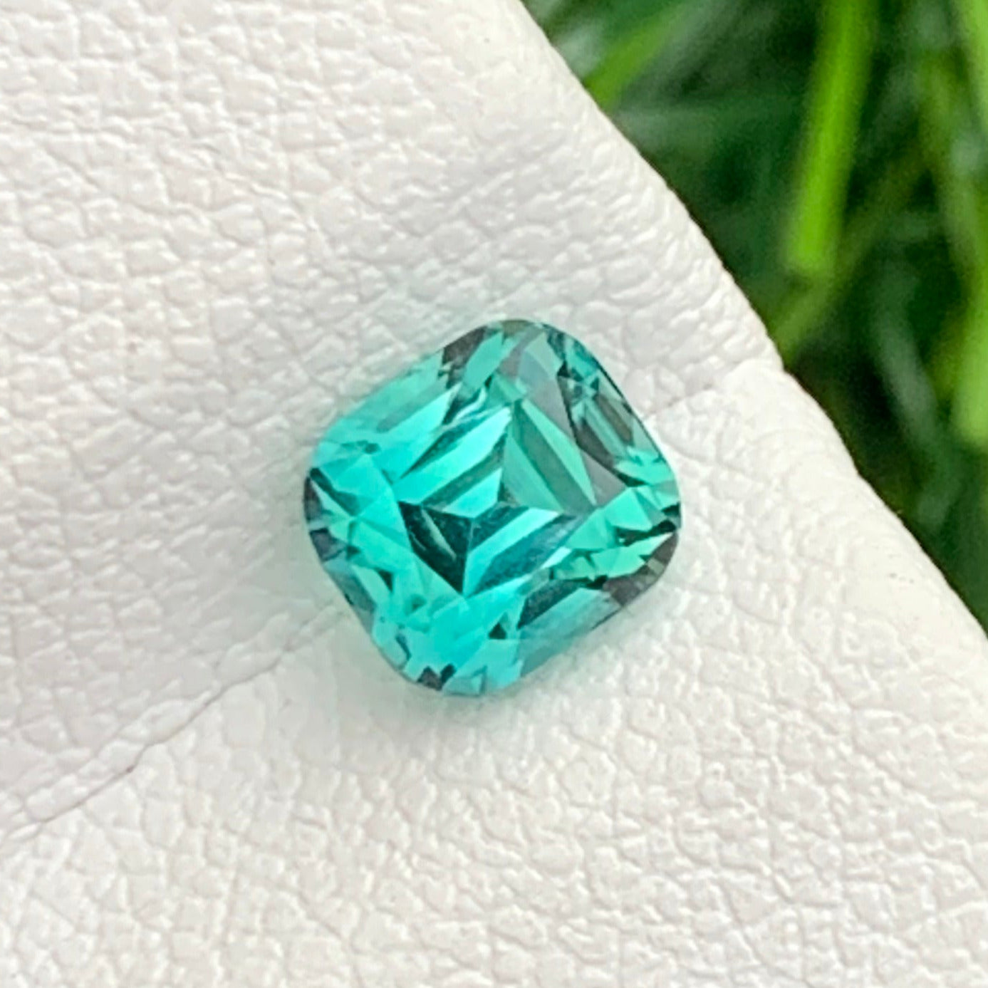 Bluish green cushion cut gemstone
Fine jewelry green tourmaline