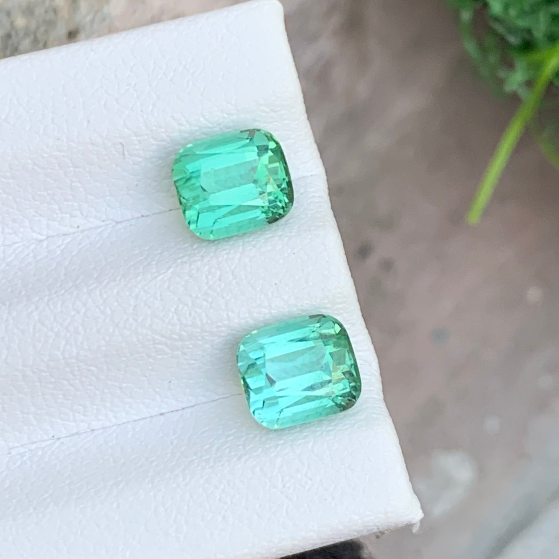 Mint green earring pair
VVS Clarity Cushion Cut Tourmaline Earrings