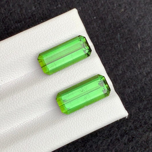 Yellow Green Tourmaline Pair – 9.05 Carats Emerald Cut Natural Gemstones | Onestep Gems
