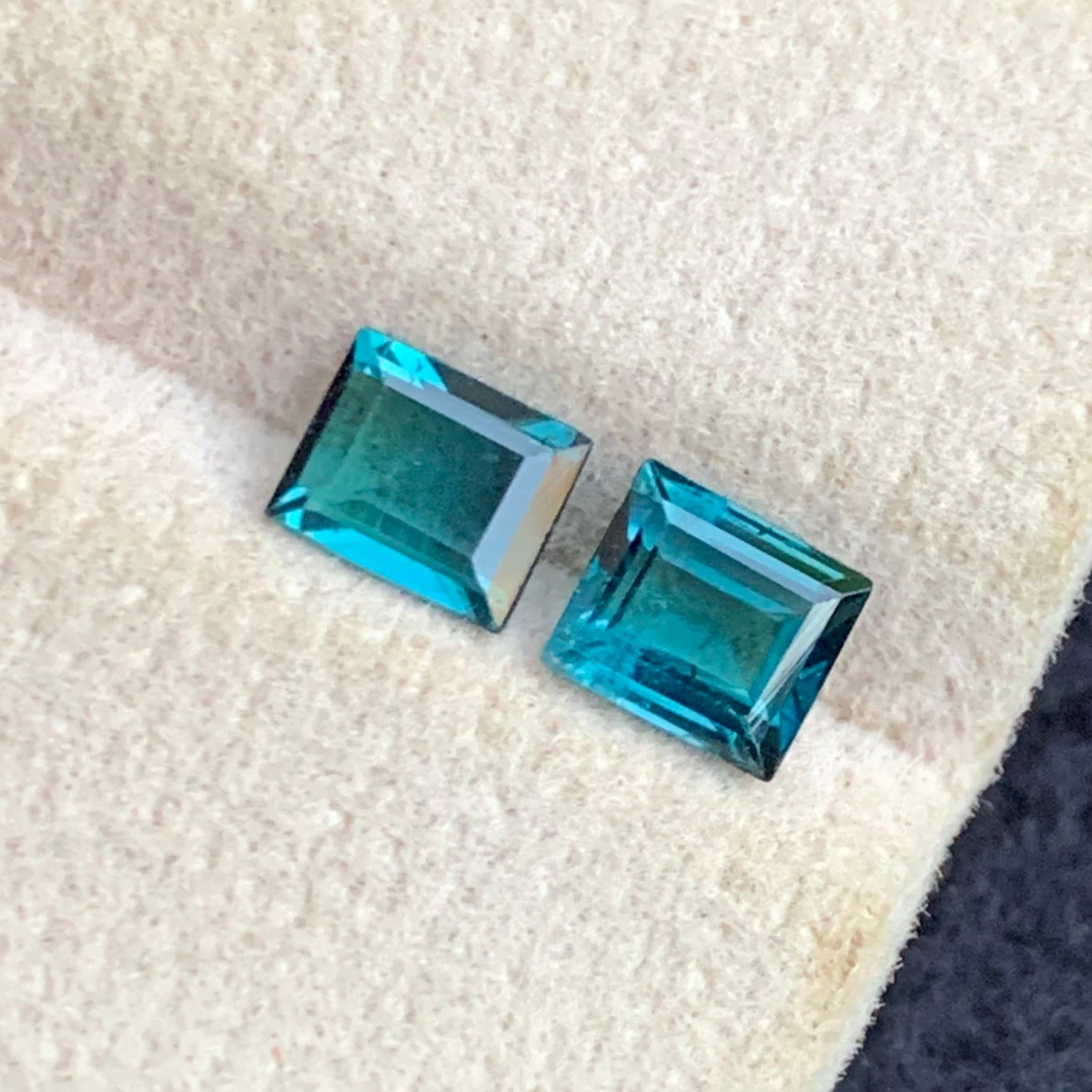 baguette cut tourmaline blue green color gemstones close up